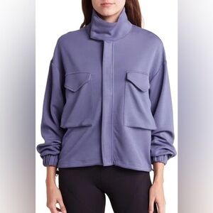Yogalicious Scuba Modal Cropped Cinced Hem Jacket in Nightshadow Blue